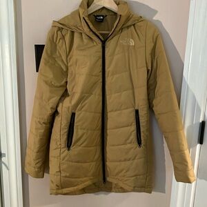 The North Face mustard hooded puffer